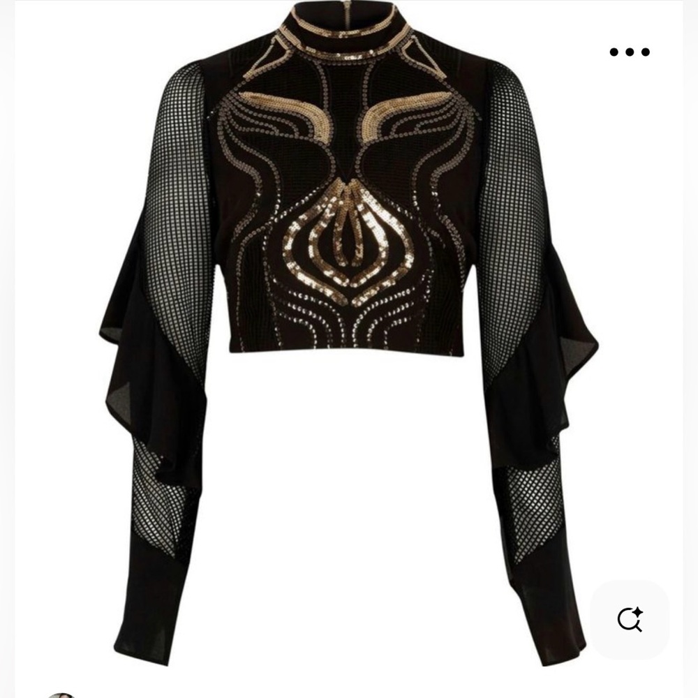 River Island Luxe Edition Black and Gold Sequence Mesh Crop Top - UK sz 6 (2 US)